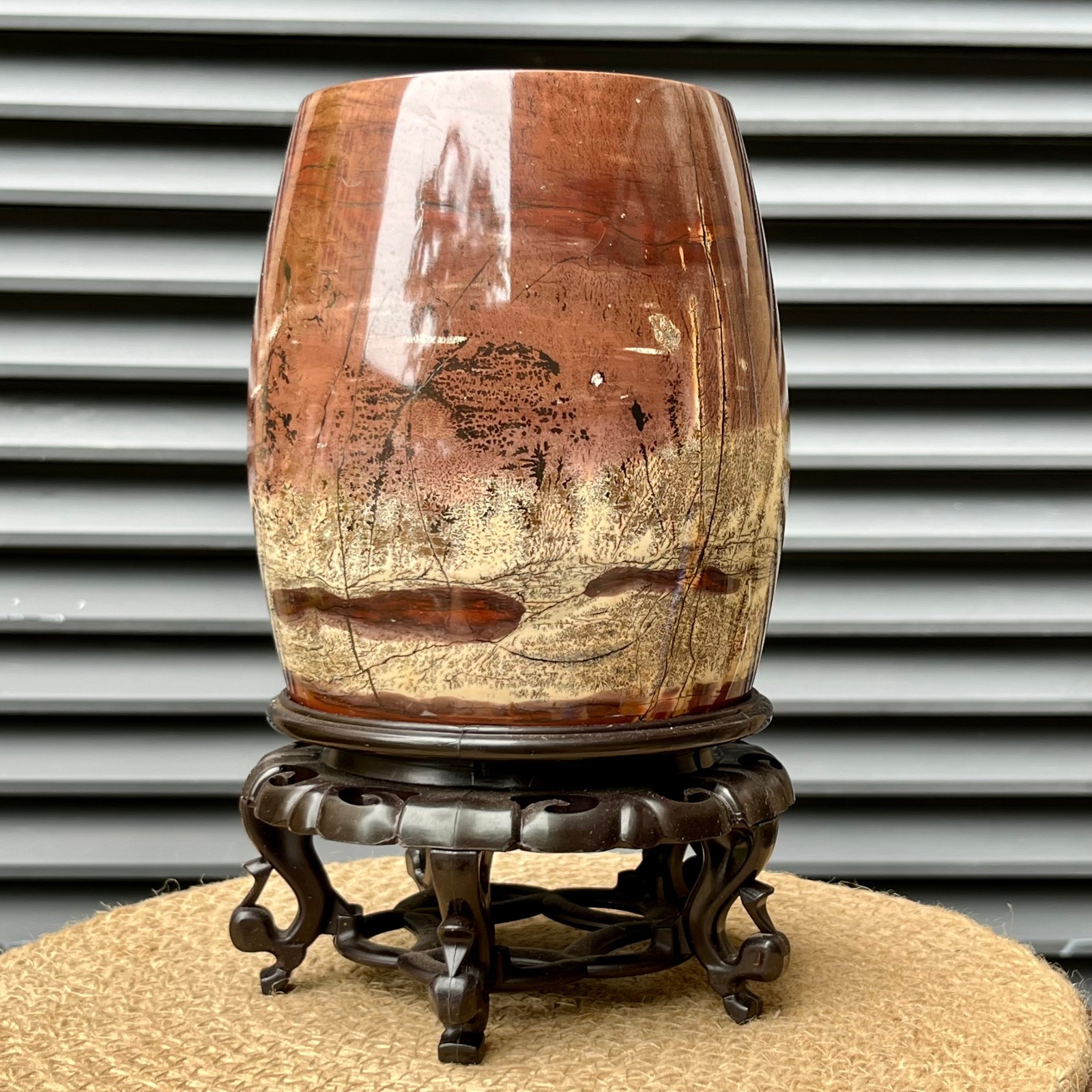 5lb Scenic Stone Hollow Vase Brush Pot Crystal Art Living Room Display Stand