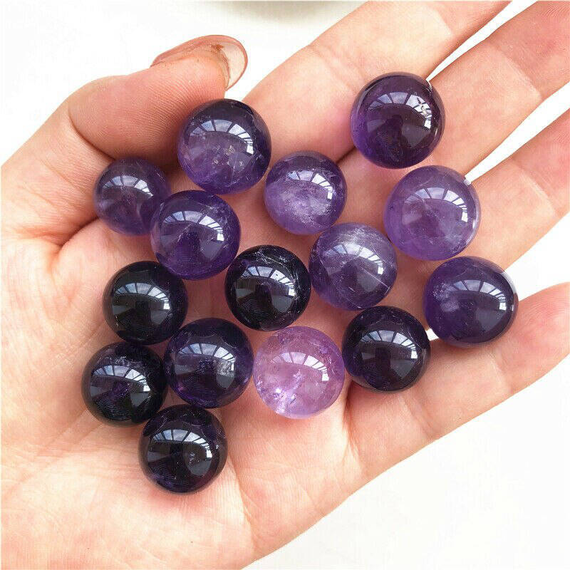 5Pcs 35mm Raw Natural Amethyst Ball Quartz Crystal Sphere Energy Decor W/ Stand