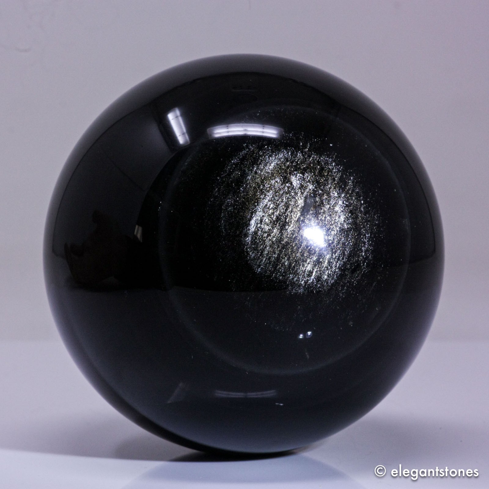 3.0″ 1.3lbs Flashy Silver Sheen Obsidian Sphere Crystal Ball Reiki Healing Stone