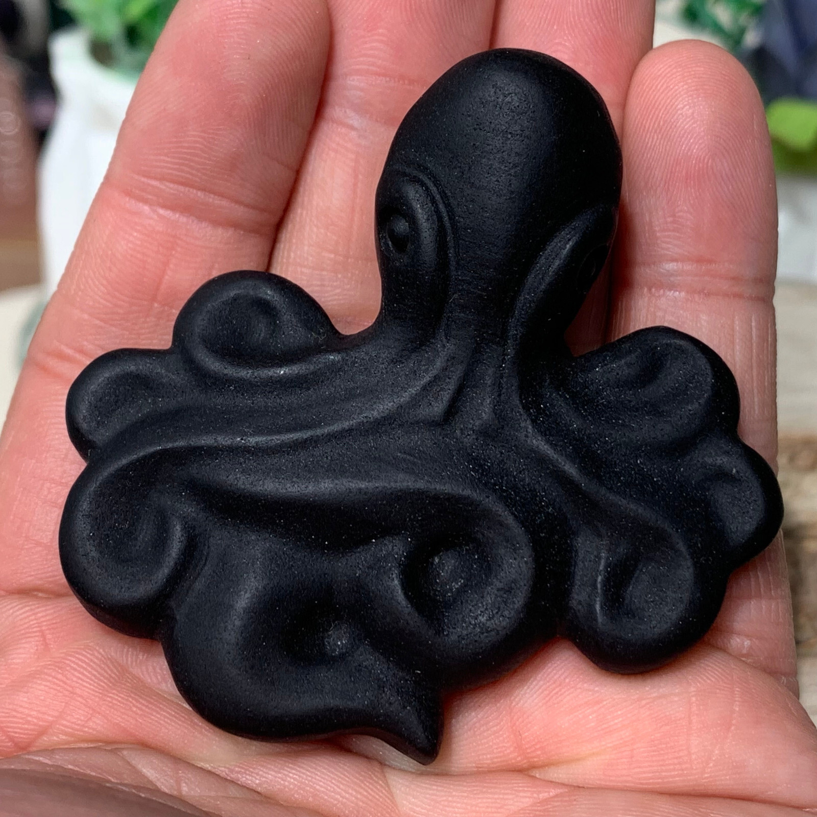 62G Natural Obsidian Stone Carved Octopus Quartz Crystal Carving Healing