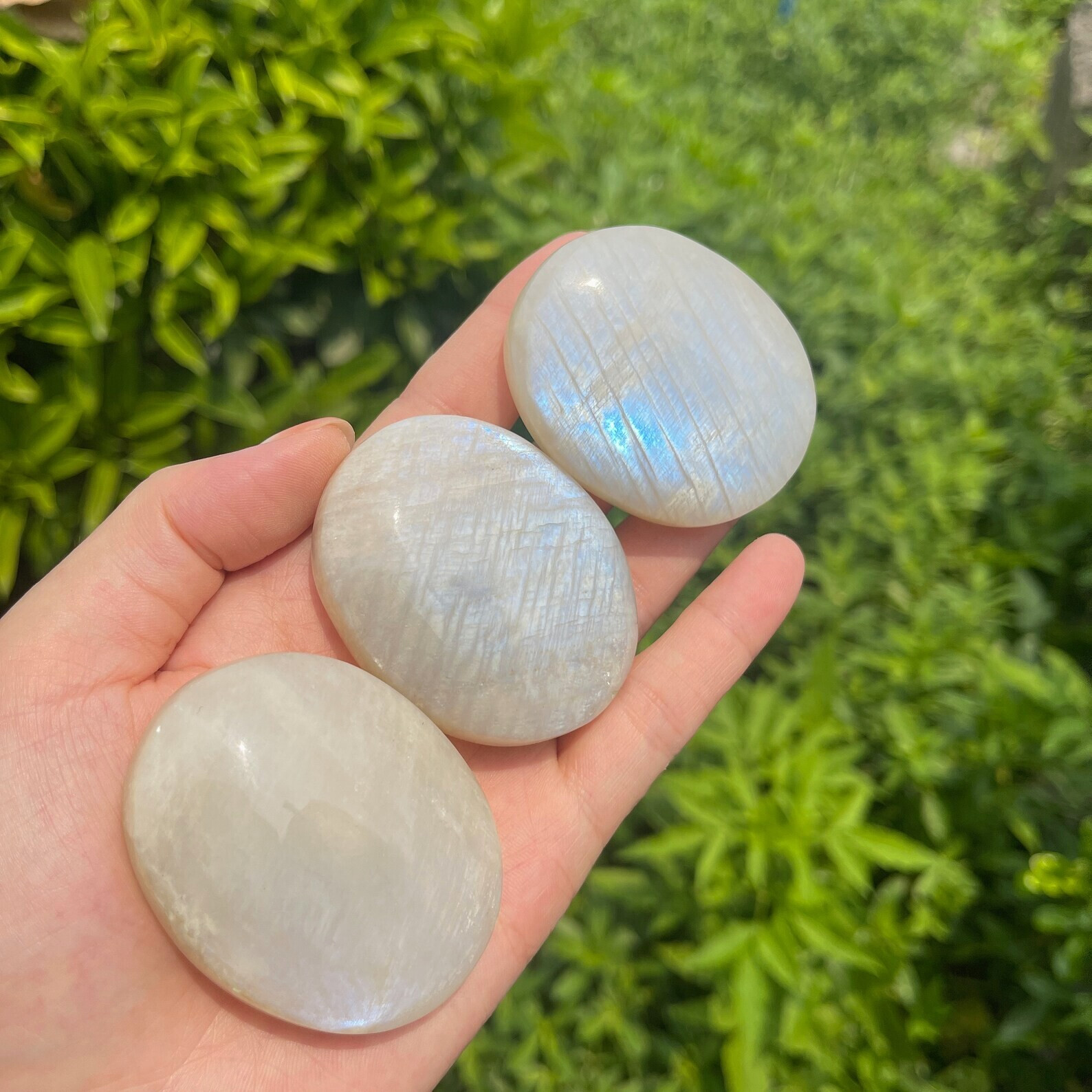 Natural Rainbow Moonstone Crystal Palm Stone Tumbled Stone Home Decor Gift