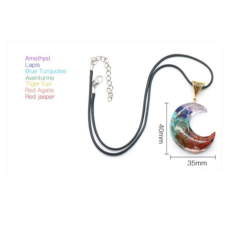 Natural 7 Chakra Quartz Colorful Crystal Gem Moon Pendant Healing Resin Decor