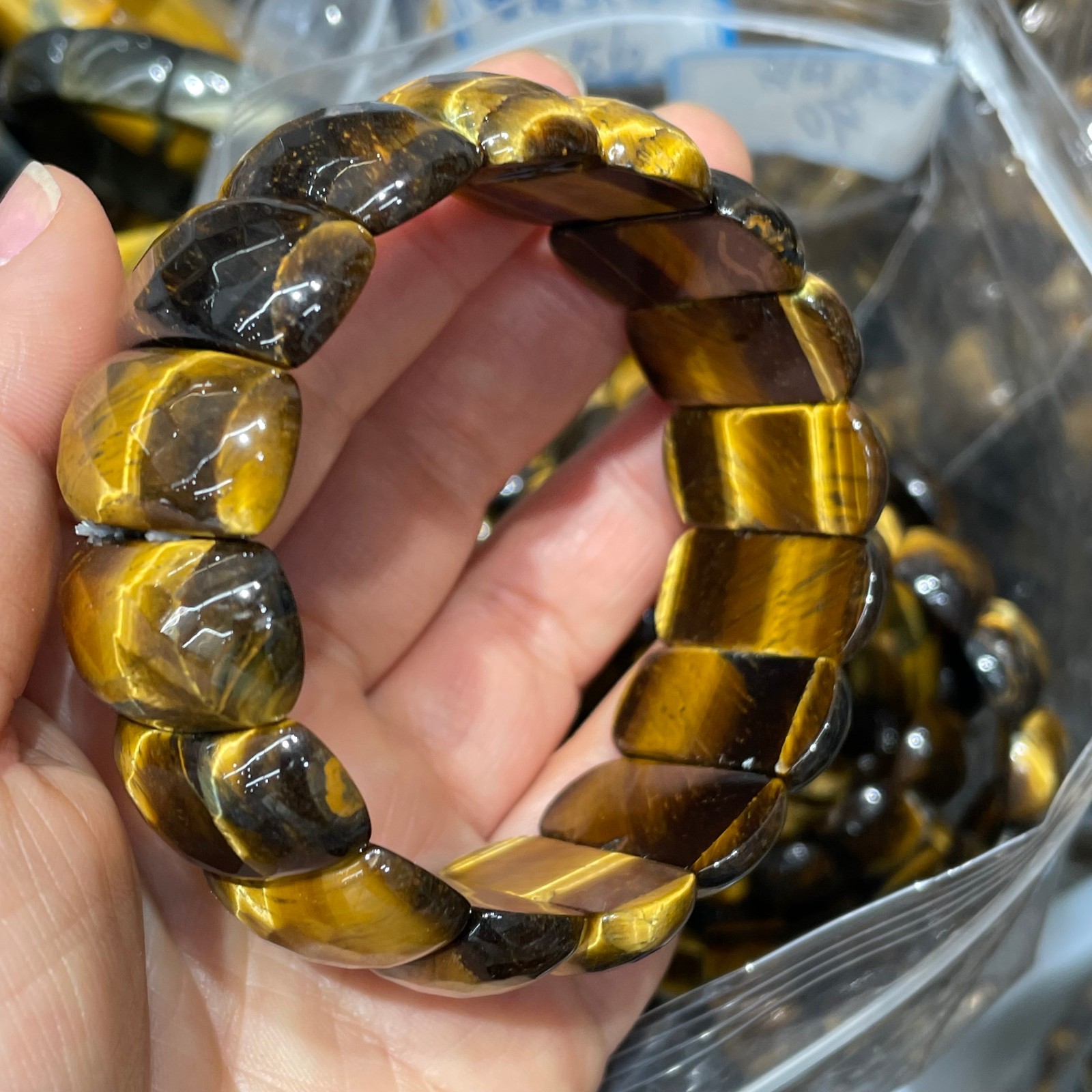 1pcs Natural Tiger Eye Stone Elastic Rope Bracelet #45