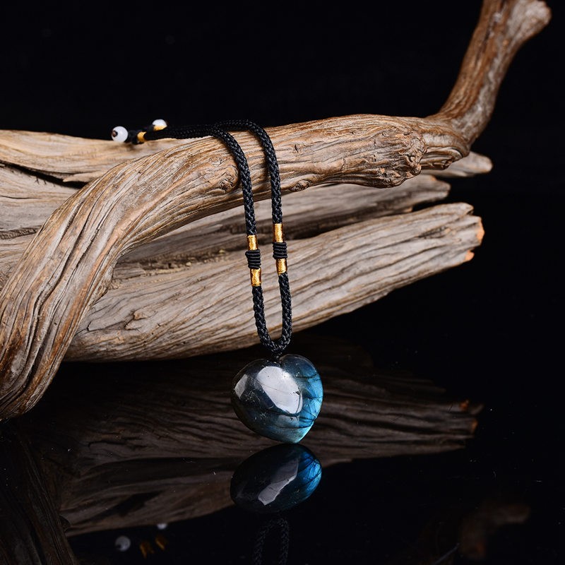 Natural Labradorite Heart Shaped Pendant Chakra Quartz Crystal Necklace Reiki US