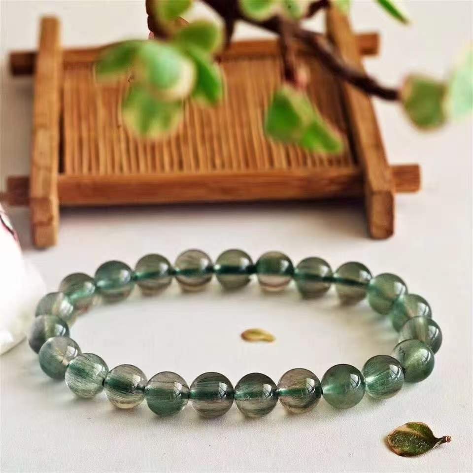 Natural rare Green Rutilated Quartz Big round Bracelet Adult Collectibles