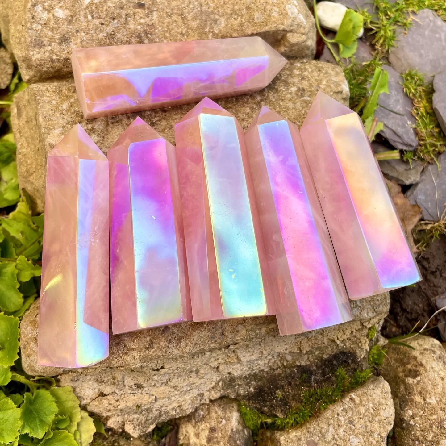 Angel Aura Rose Quartz Healing Crystal Wands Obelisk Chakra Tower Point Decor