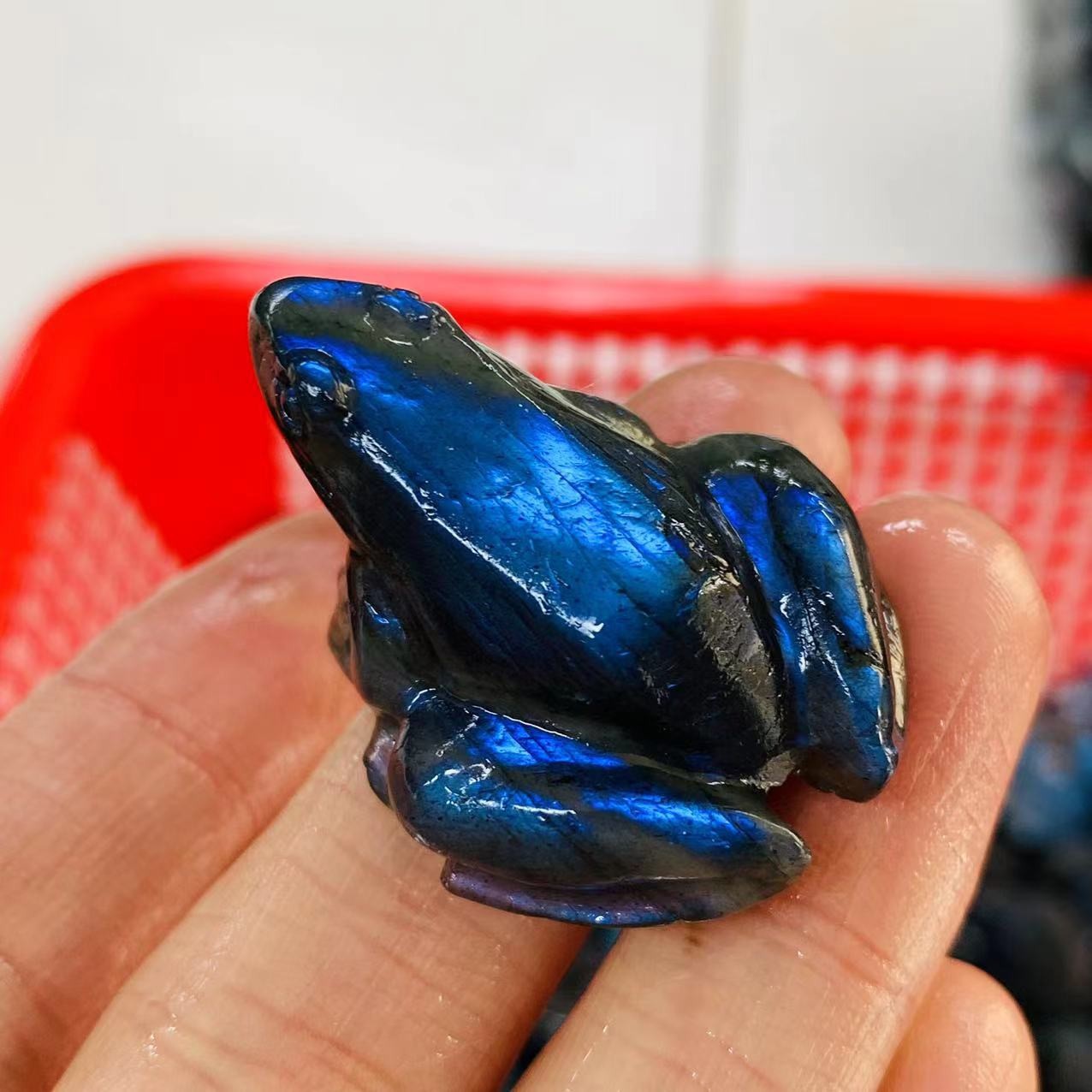 1pc Natural Labradorite Quartz Carved Frog Skull Crystal Reiki Decor