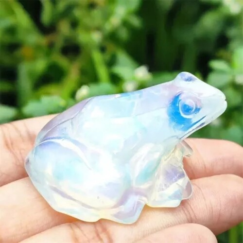 Natural Opal Quartz Crystal Lucky Frog Carved Gemstone Statue Energy Decor US