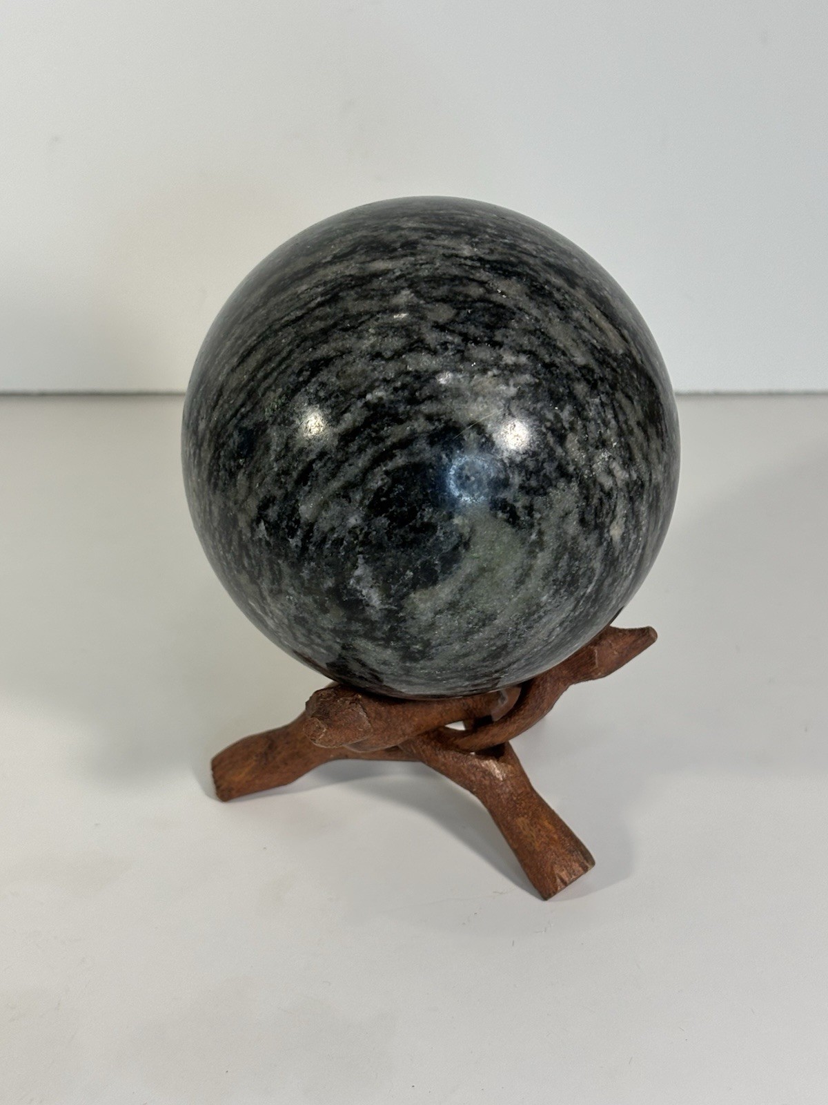 Black & Gray Polished Stone Sphere/Orb 1,430g, 4” in Diameter