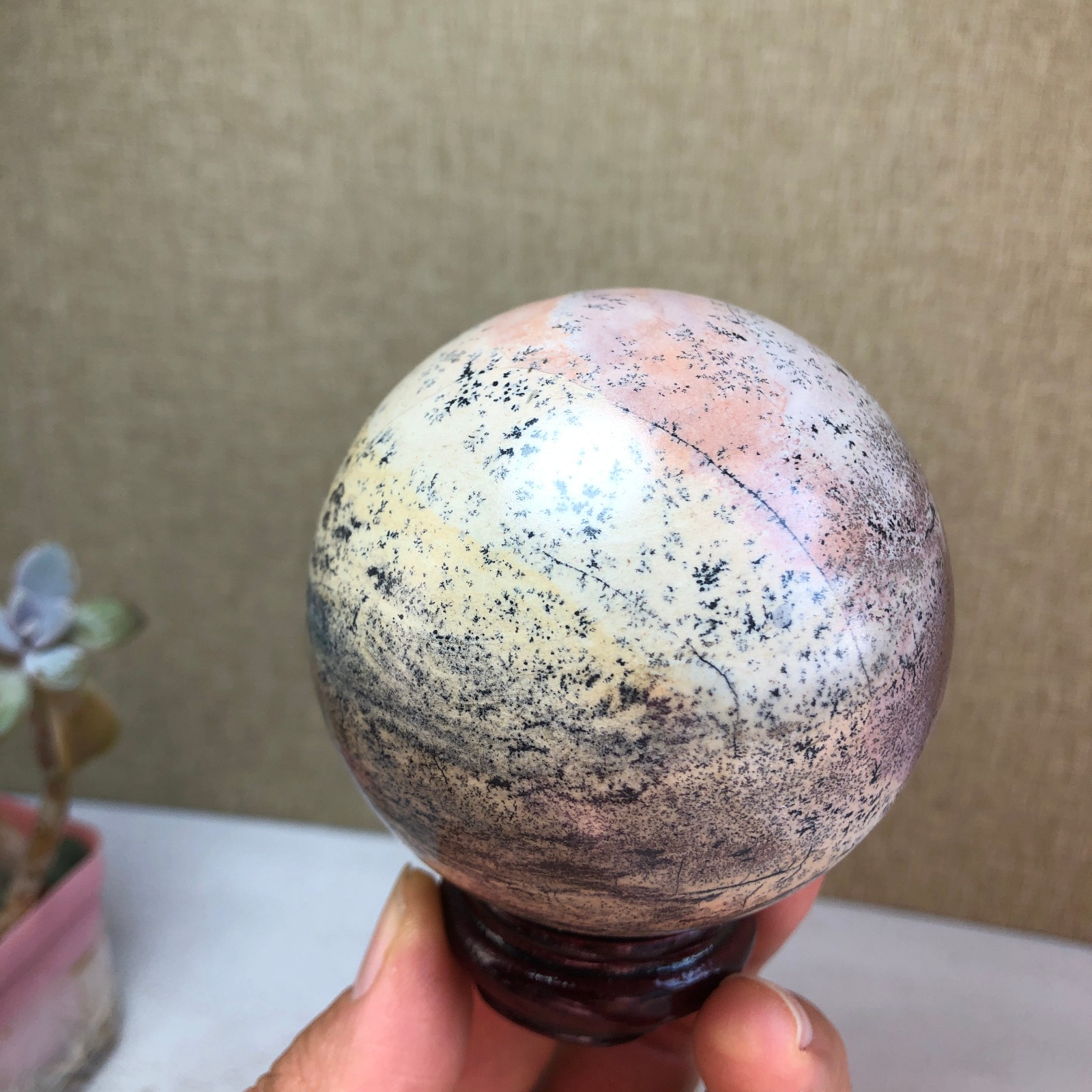 67mm Natural Traditional Chinese Painting ball Hand Carving sphere 433g A2082