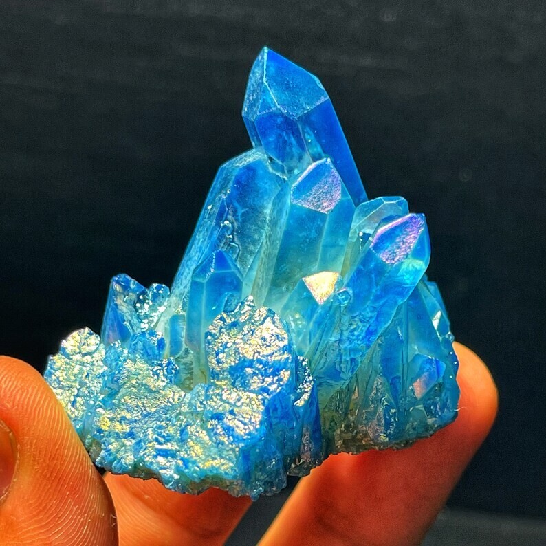 100G Titanium Aura Blue Crystal Rainbow Healing Cluster Geode Rock Decor Gift