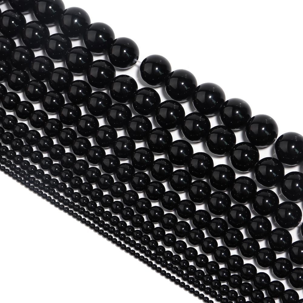 1 Strand Natural Stone Black Agate Round Loose Beads 2-20mm Pick Size for Crafts