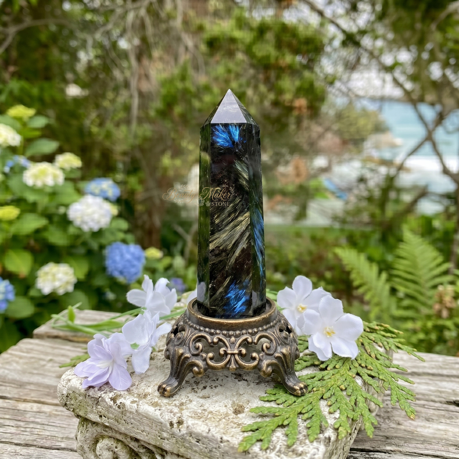 Natural Rare Arfvedsonite Tower Crystal Point Hexagon Wand Obelisk Decor 3-3.5″