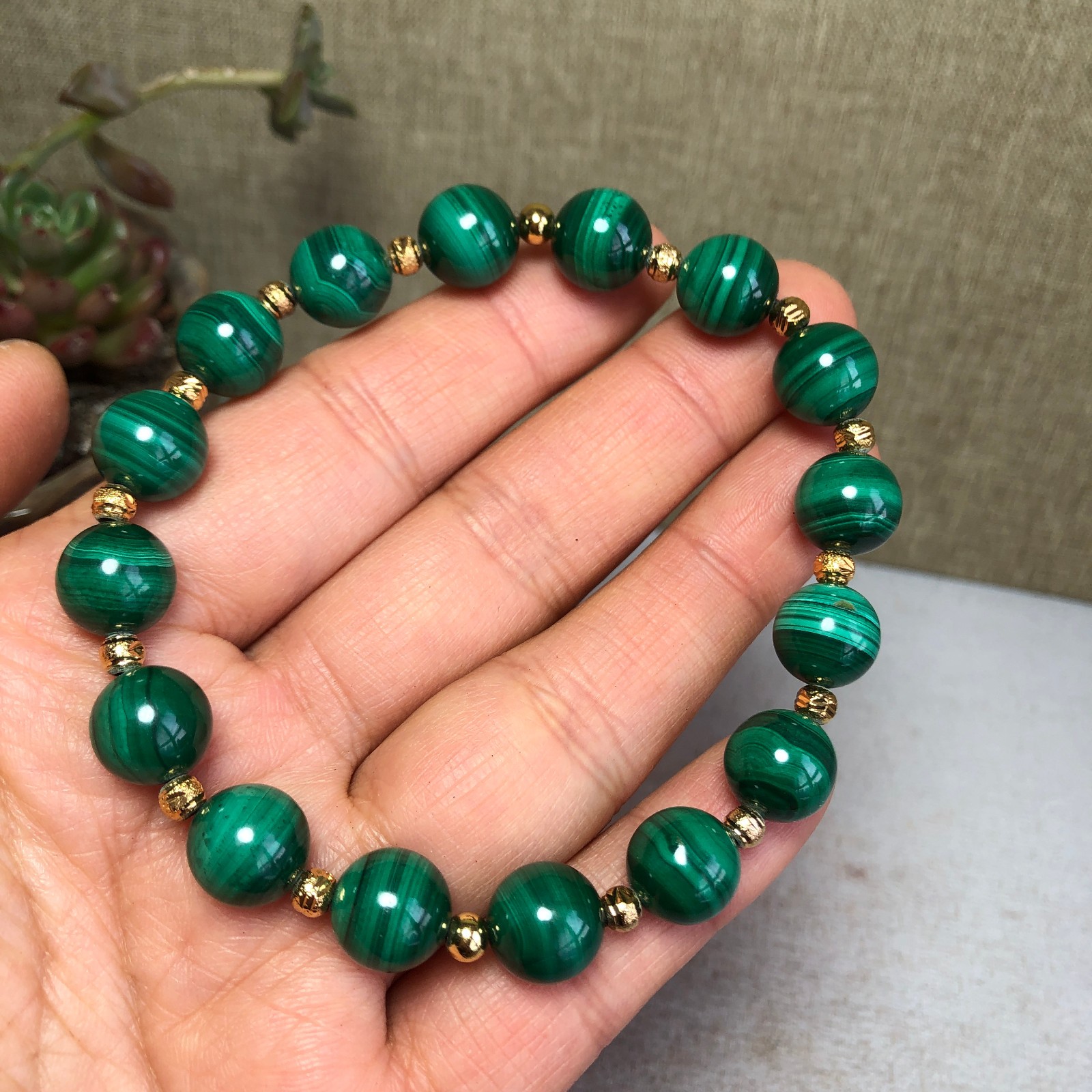 12mm Natural malachite gemstone Crystal chain beads bracelet 38-39g A4100