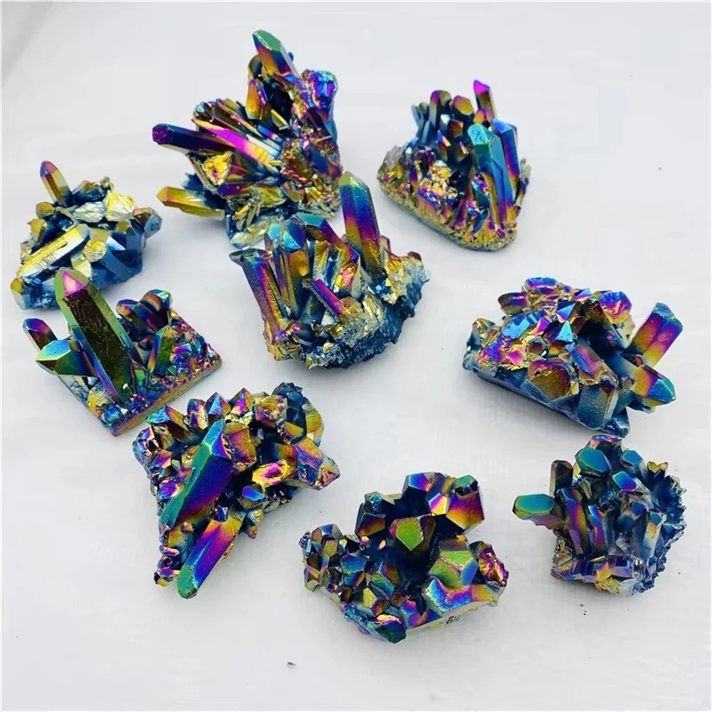 1pc Titanium Aura Rainbow Quartz Crystal Multicolor Cluster Healing Home Decor