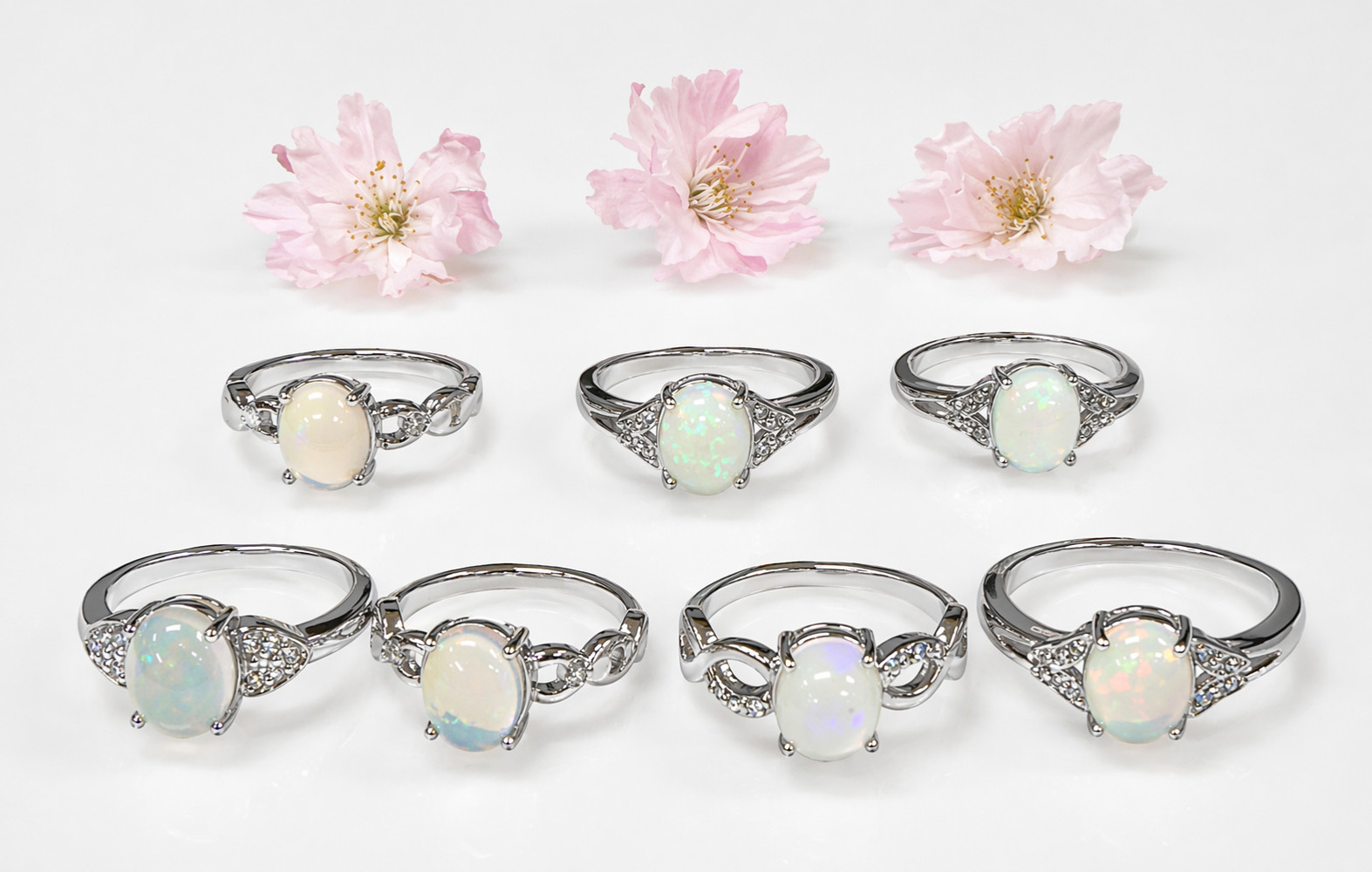 Wholesale 7 Pcs Natural Opal Stainless Steel Rings 7x9mm