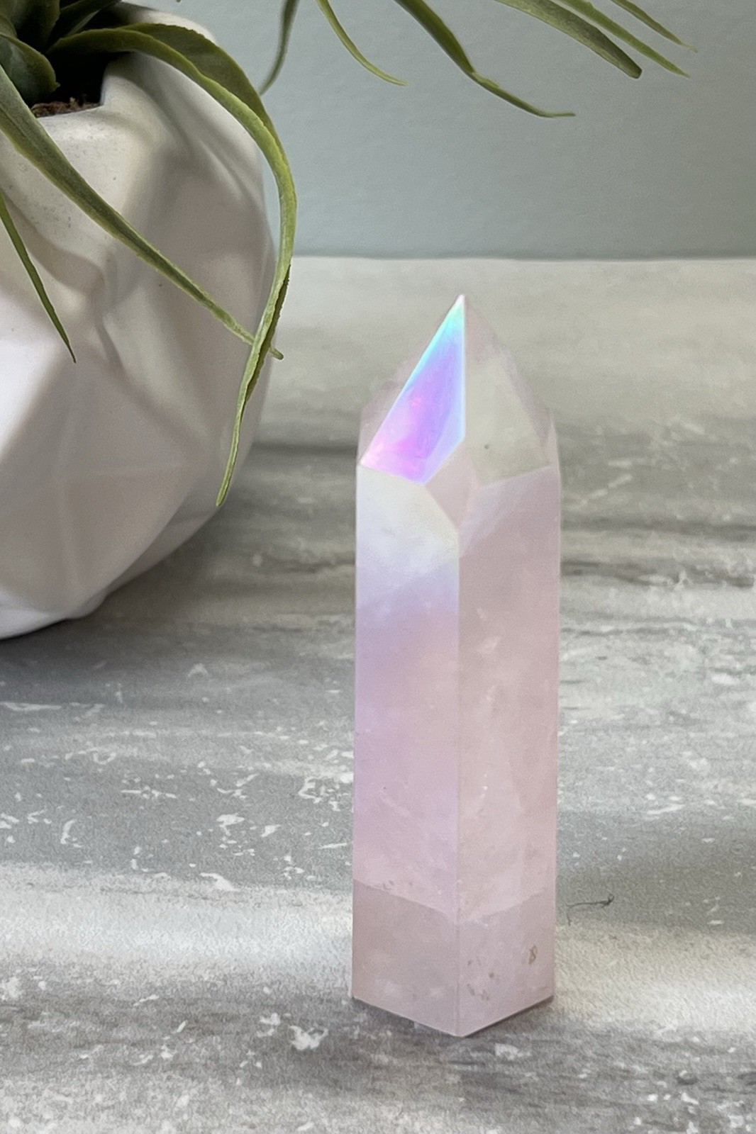 Angel Aura Rose Quartz Tower Crystal Point Pink Healing Stone Polished 3.75”