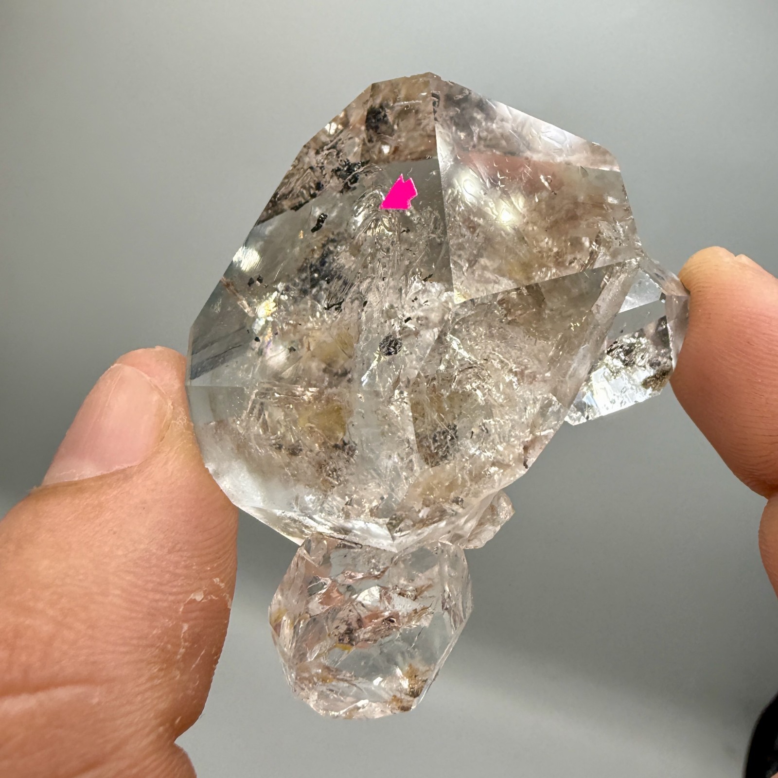 Enhydro Herkimer Diamond Gem Cluster w/ Moving Gas Bubble, Light Smoky Phantoms
