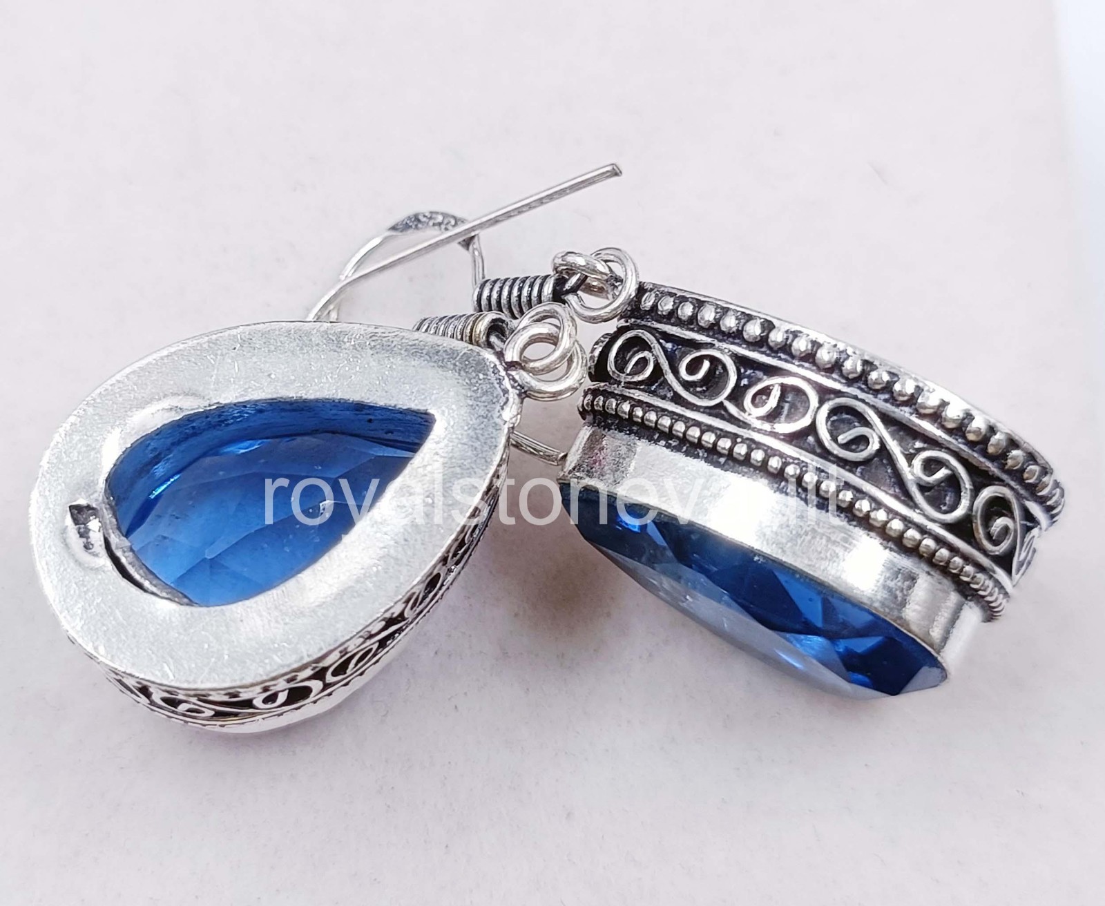74.85 Ct Pear Cut Blue Sapphire Earrings 925 Solid Silver IGL Certified 6JDZ