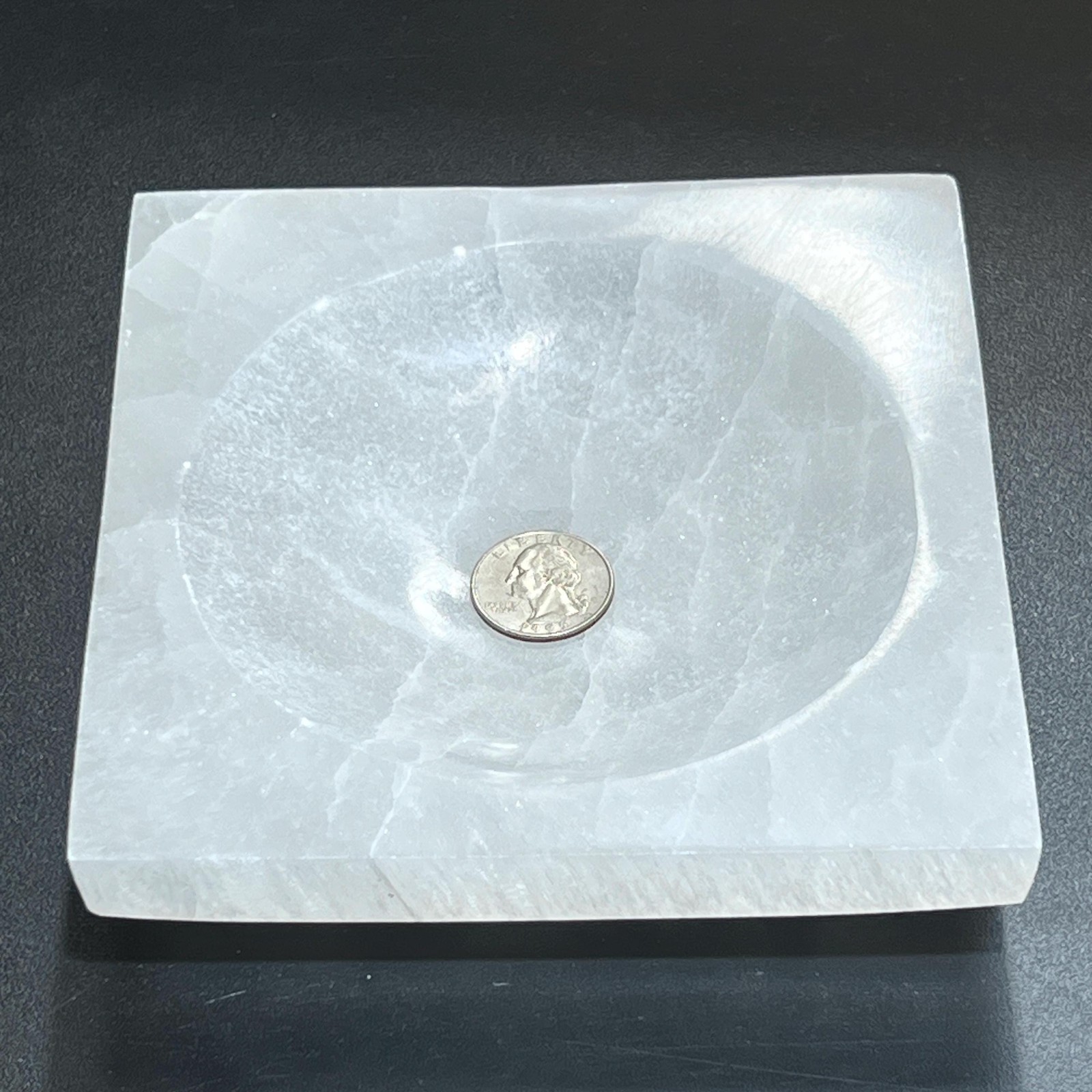 Selenite Satin Spar Large Crystal Square Bowl Carving (5.5 Inches)