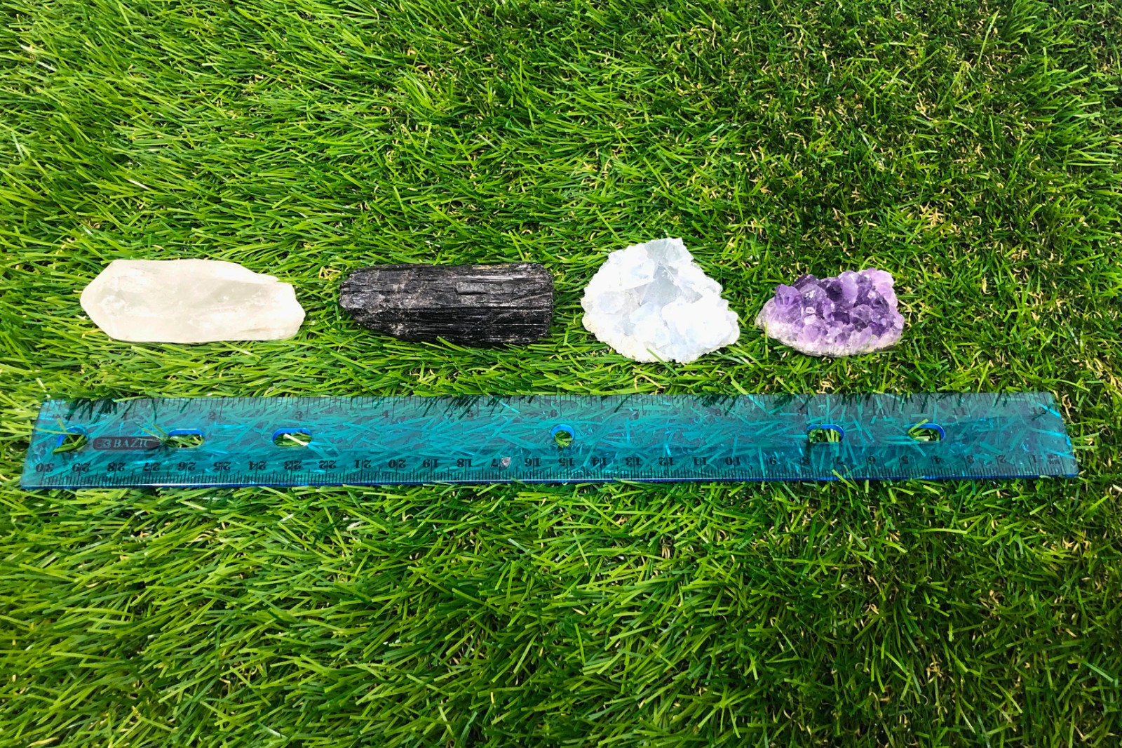 7-Chakra Crystal Set, Raw and Polished Stones, Selenite Satinspar Plate