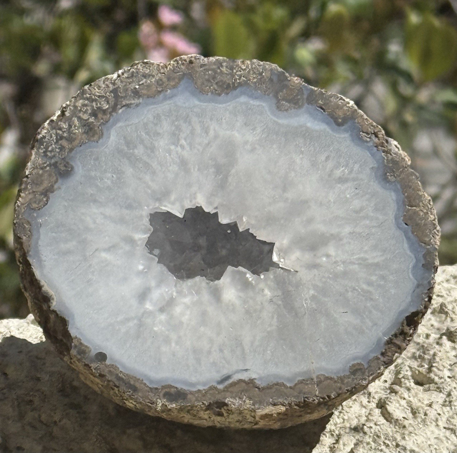 Blue Lace & White Agate Geode Natural Crystal Stone One Side Polished 2-1/2”x 4”