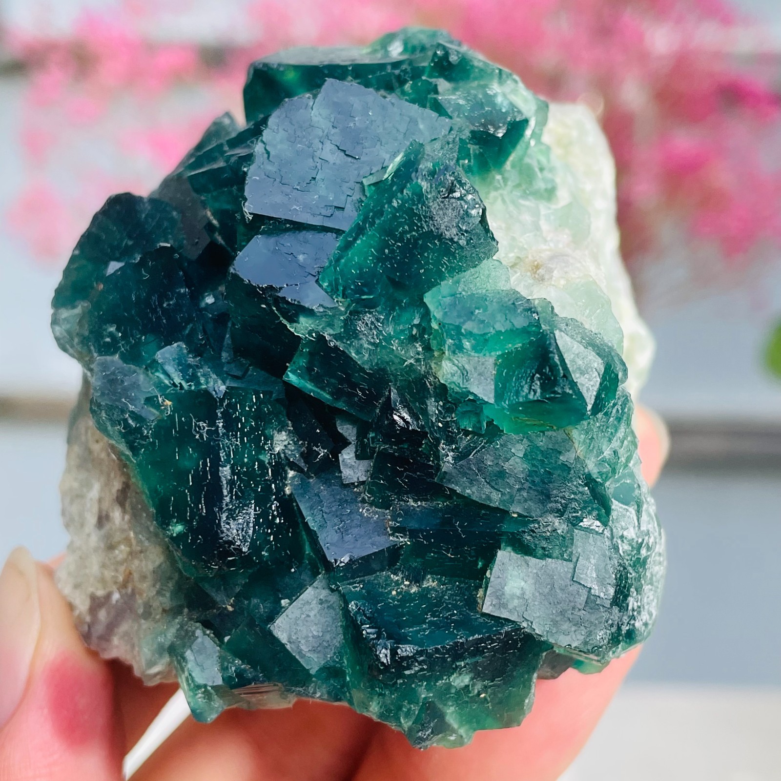 330g Natural Dark Green Fluorite Cube Quartz Crystal Mineral Specimen Healing