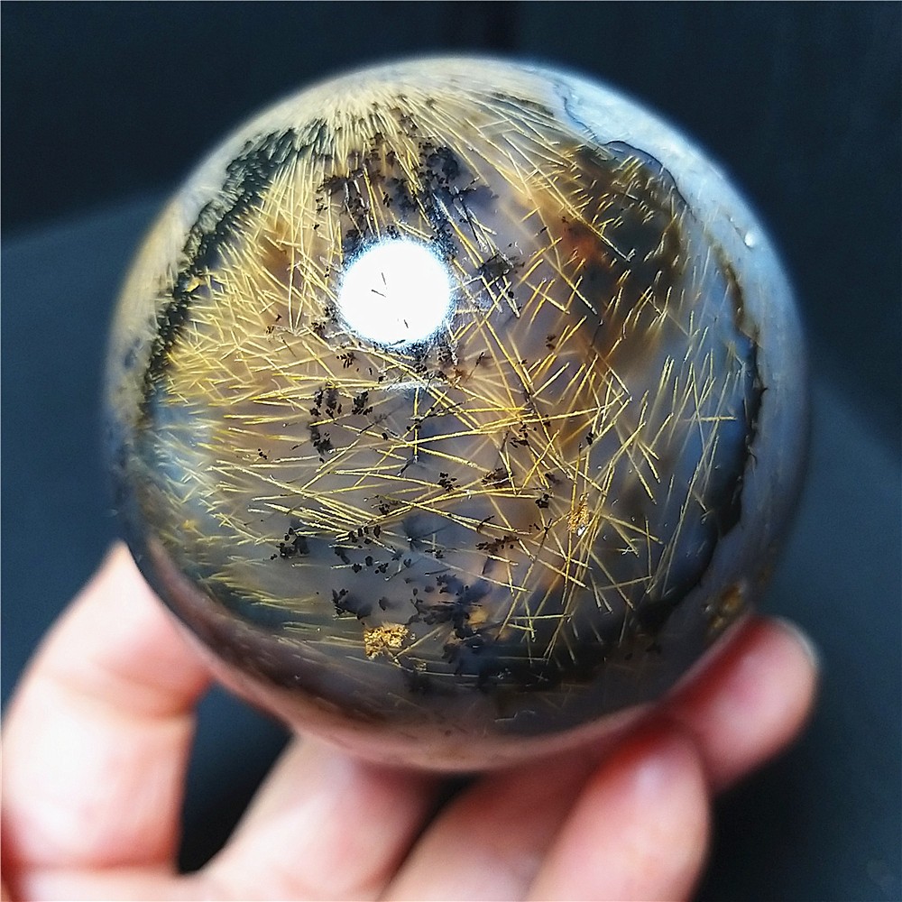 RARE 297.5g Natural Golden Hair Rutilated Agate Crystal Sphere Healing A4888