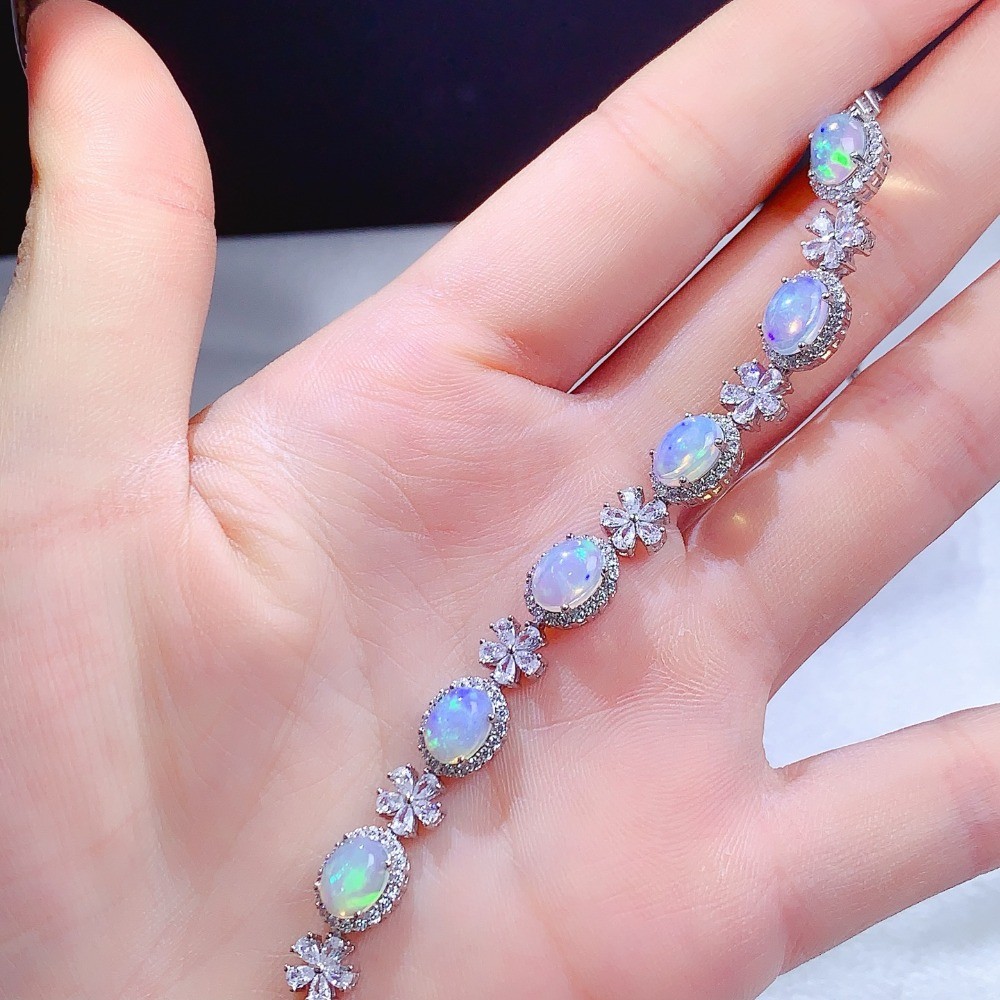 Natura oval opal bracelet Gemstone jewelry S925 Silver Plated 18K Gold Gift