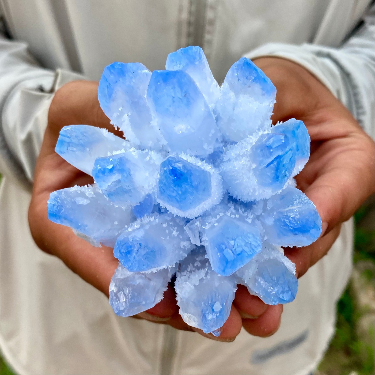 375G New Find blue Phantom Quartz Crystal Cluster Mineral Specimen Healing
