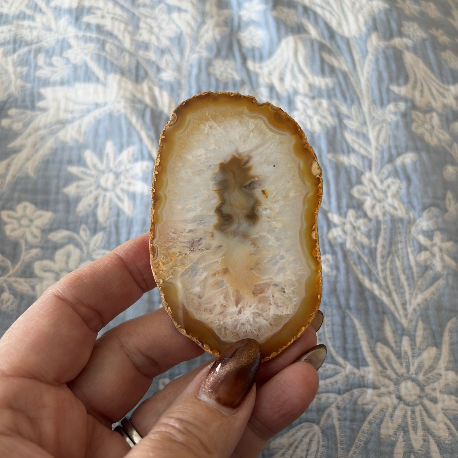 Yellow Agate Slice Crystal 8.5cms x 5.5cms