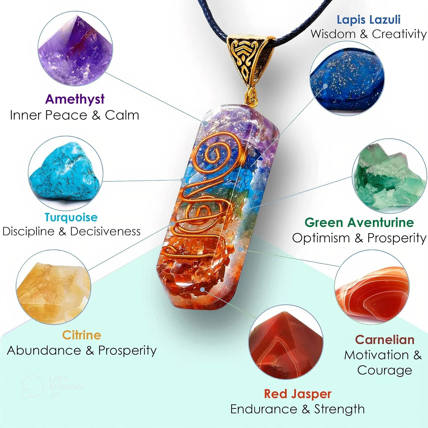 7 Chakra Necklace and Bracelet Set for women & men Orgone Healing Pendant with A