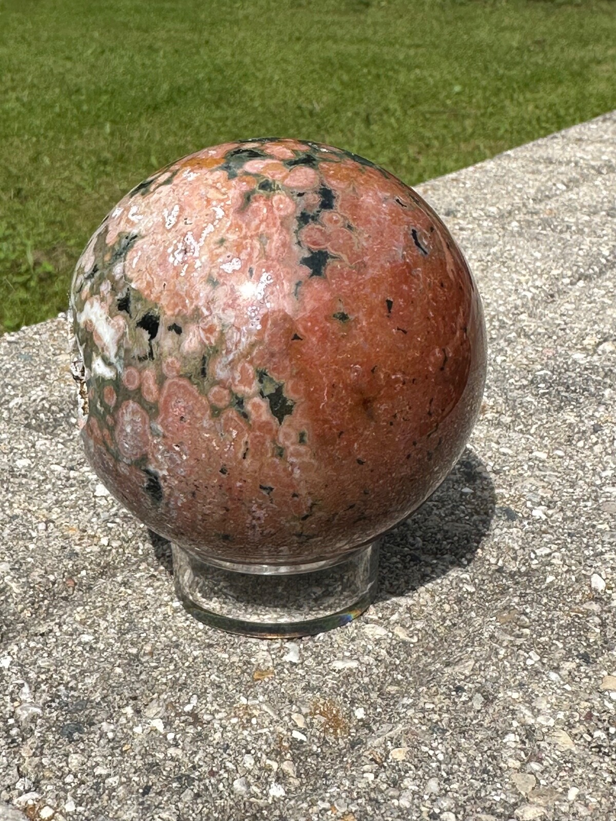 8th vein orbicular ocean jasper natural druzy polished crystal sphere
