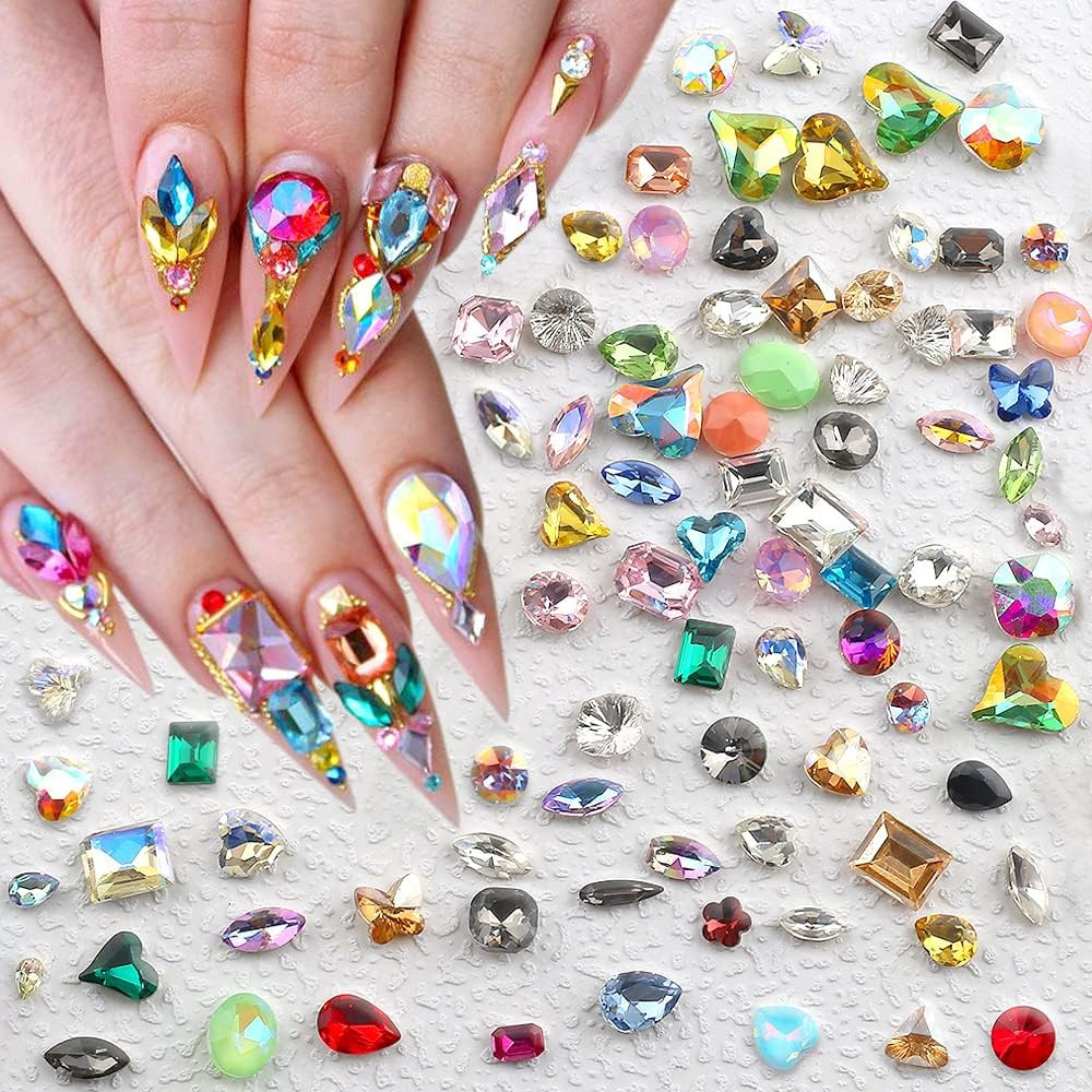 50Pcs Colorful Rhinestone Crystals Points with Butterfly, Star, Heart, Geometric