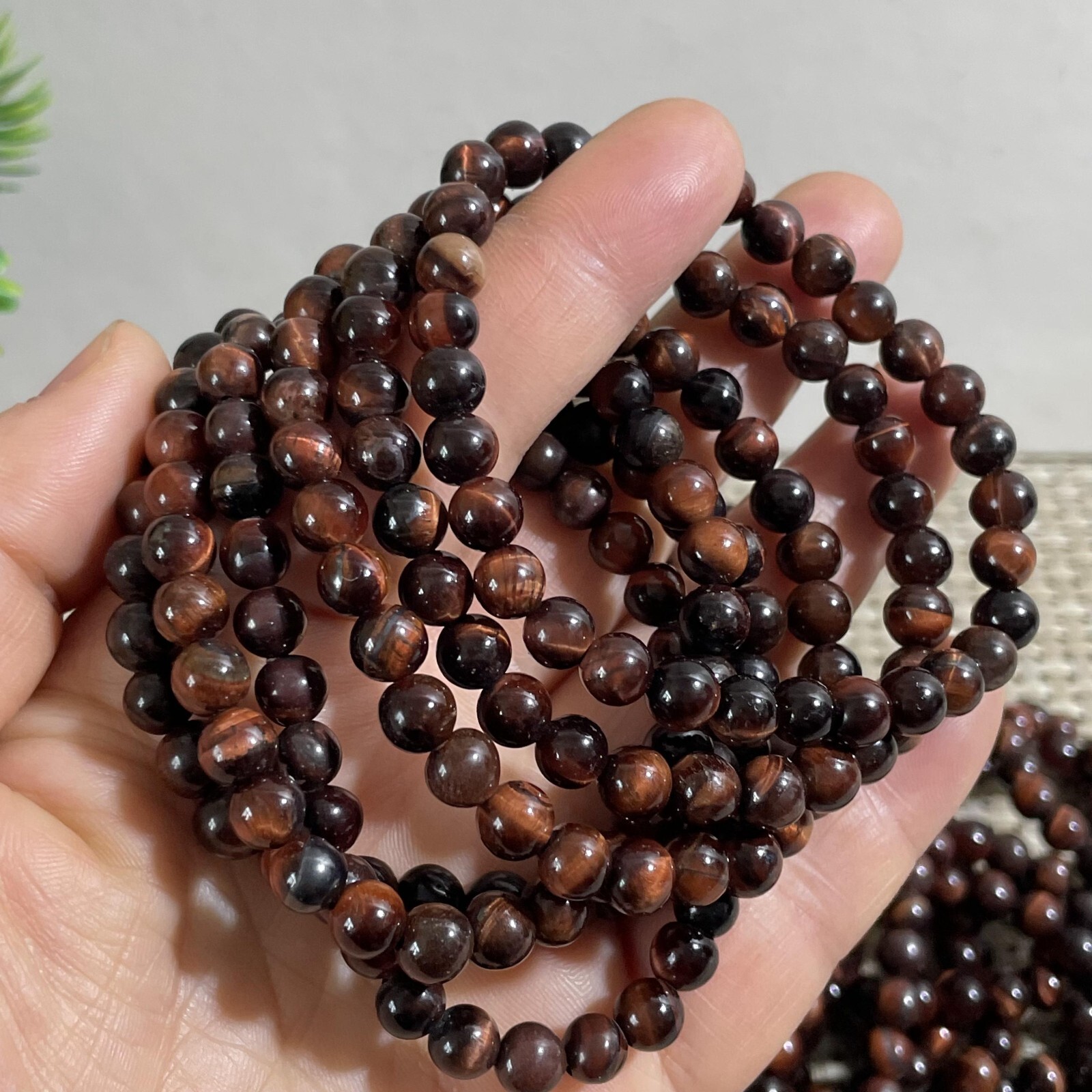 Wholesale 5Pcs Red Tiger Eye Stone 6mm Quartz Crystal Stretch Bracelet