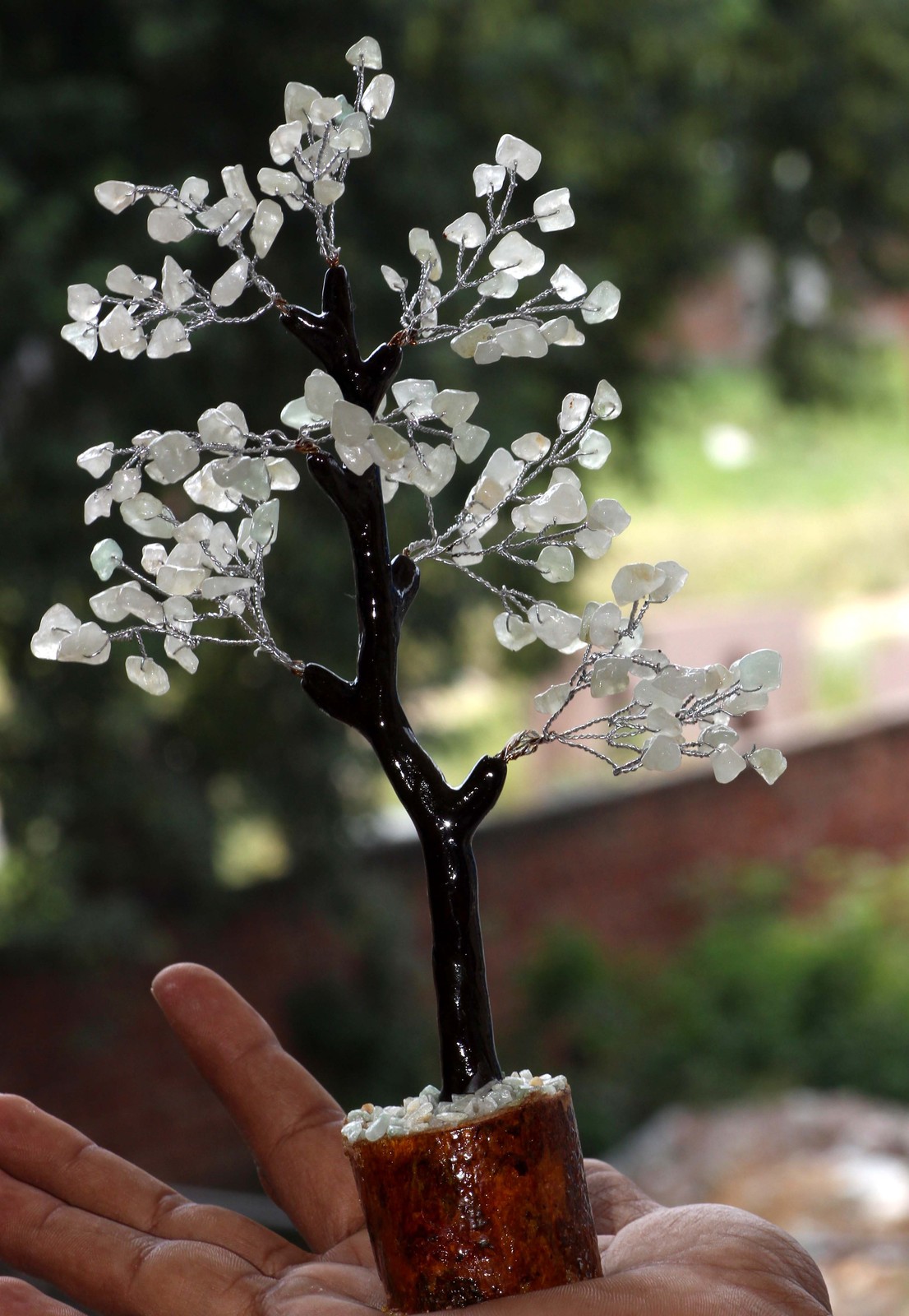 150+ Green Apatite Gemstones SIlver Branches Bonsai Money Tree Decor 8-9.5″ JW