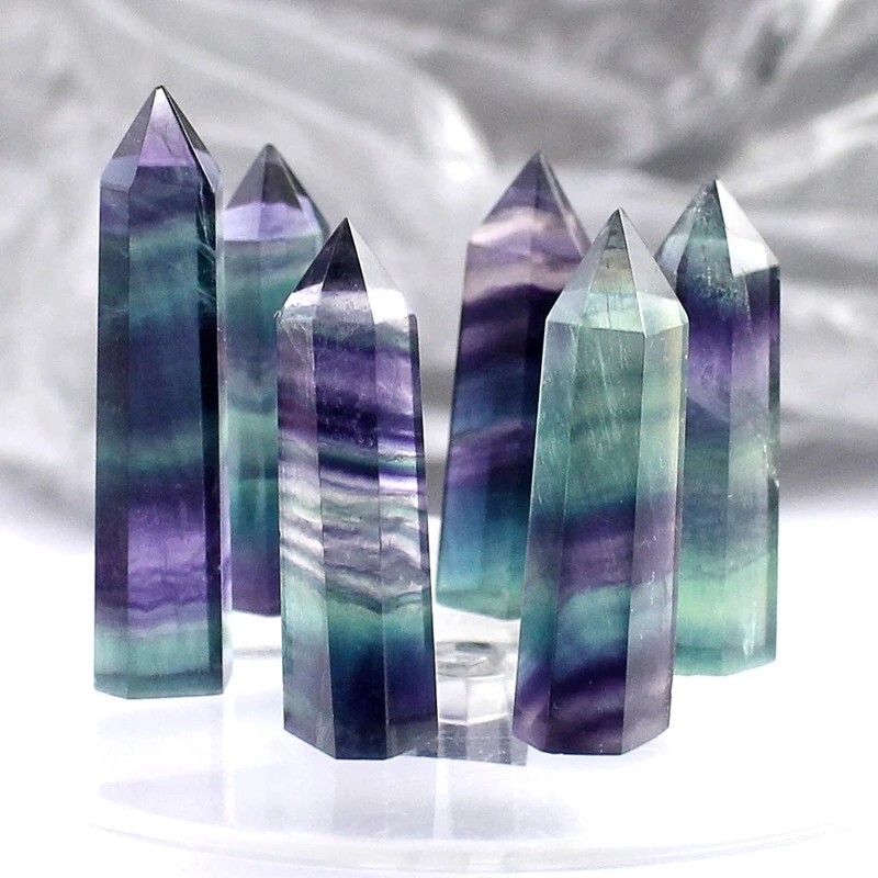 Rainbow Fluorite Healing Crystal Wands Obelisk Reiki Tower Point Home Decoration