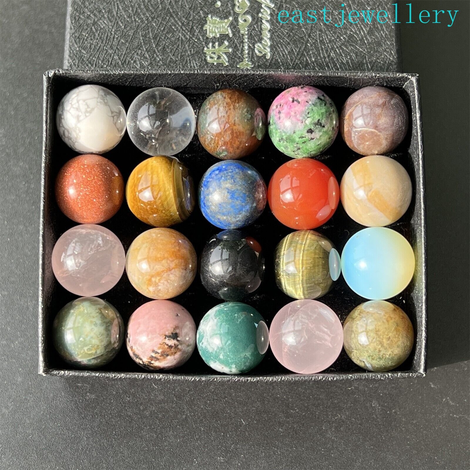 15mm+ box Natural Mixed Sphere quartz crystal ball Palm stone reiki healing 20x