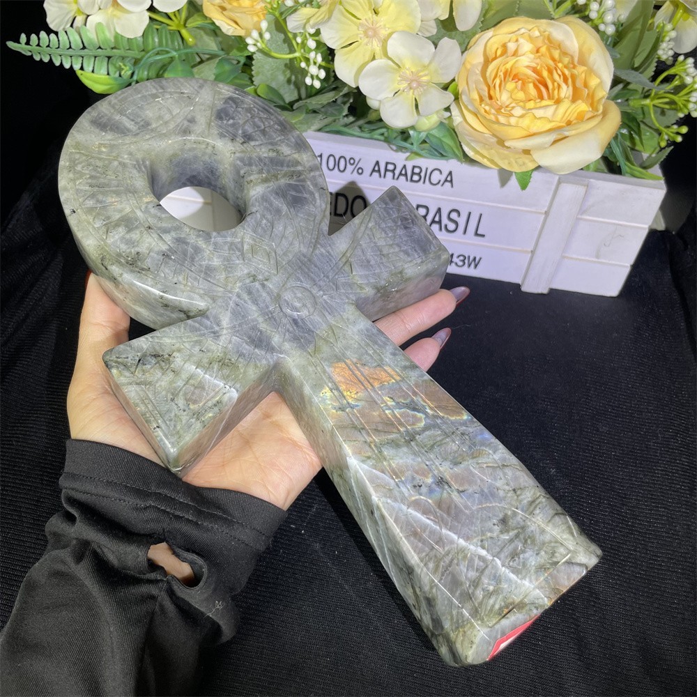 3.6LB 10″ Natural Flash Labradorite Anka Carving Crystal Heal Carved Decor Gift