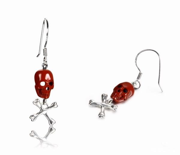 Red Jasper Carved Crystal Skull Earrings