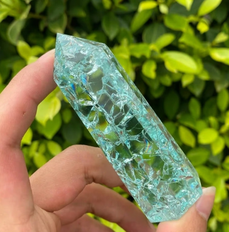 1lb Wholesale Lot Blue Crackle Tower Point Clear Gemstone Glass Crystal Decor
