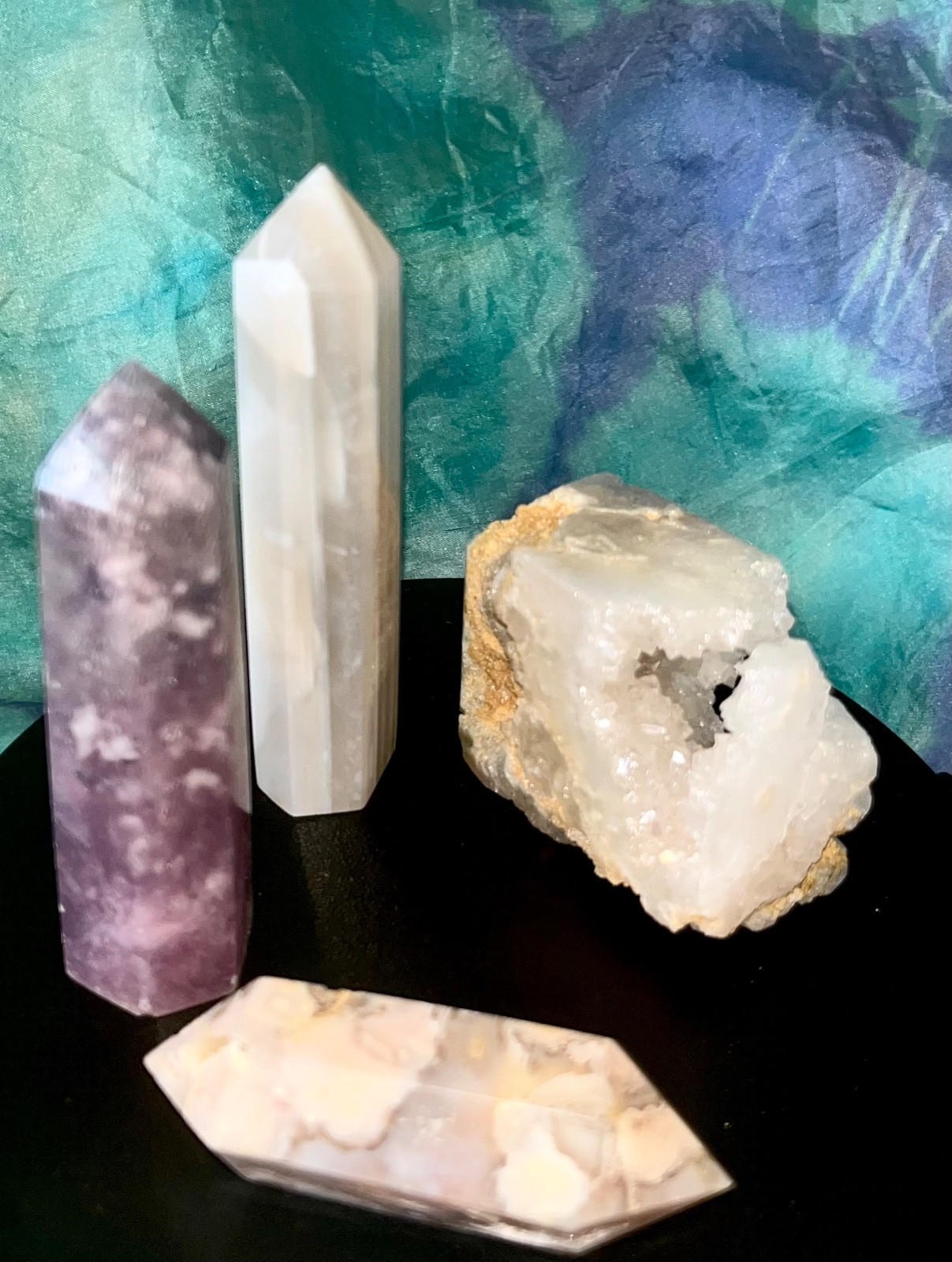 🌸 Flower Agate DT Aura Quartz Pink Tourmaline Banded Agate crystals reiki 258g