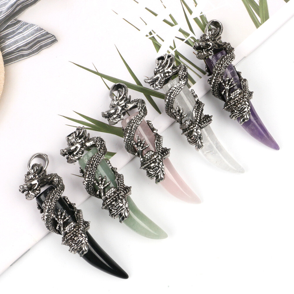 Dragon Wolf Teeth Pendant Natural Crystal Chakra Gems Magic Reiki Healing Amulet