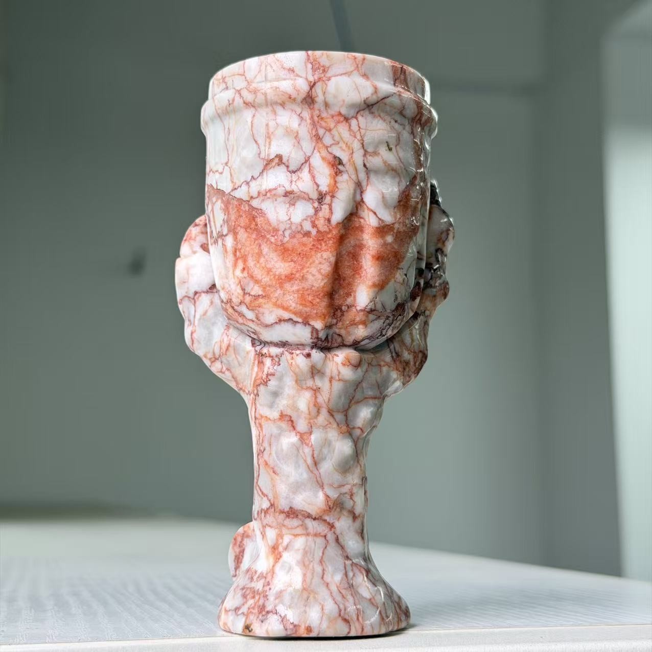 430g Natural Red Network Jasper Dragon Claw Skull Candle Holder Table Decor