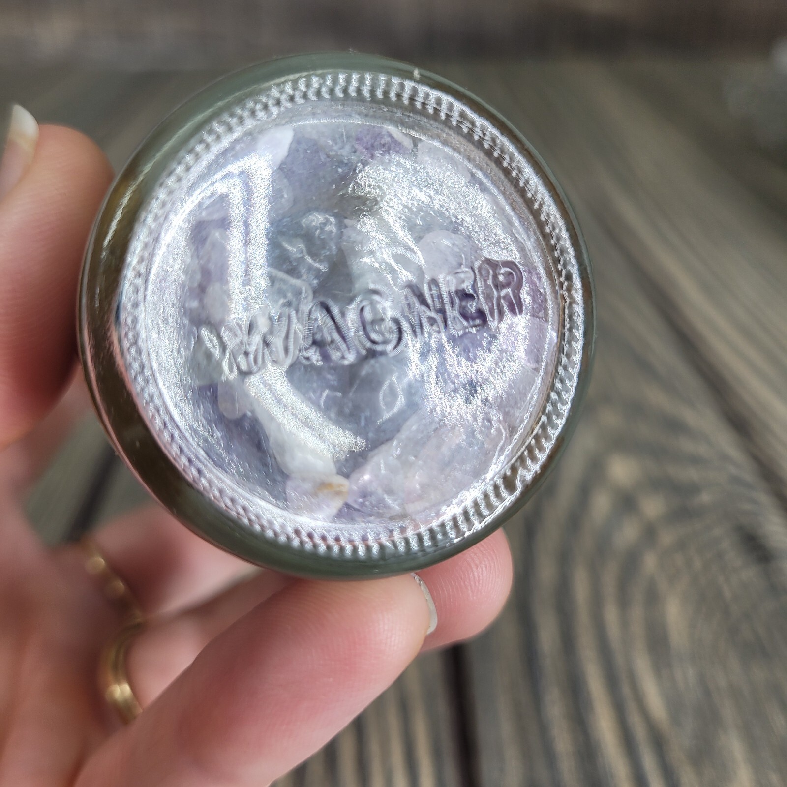 4oz Amethyst Crystal Chips in Apothecary Vintage Glass Jar “Fancies” Wagner