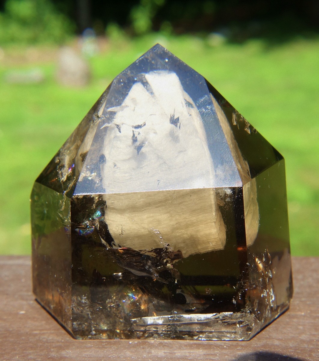 Smoky Quartz Crystal with Floating Inclusion and Rainbows