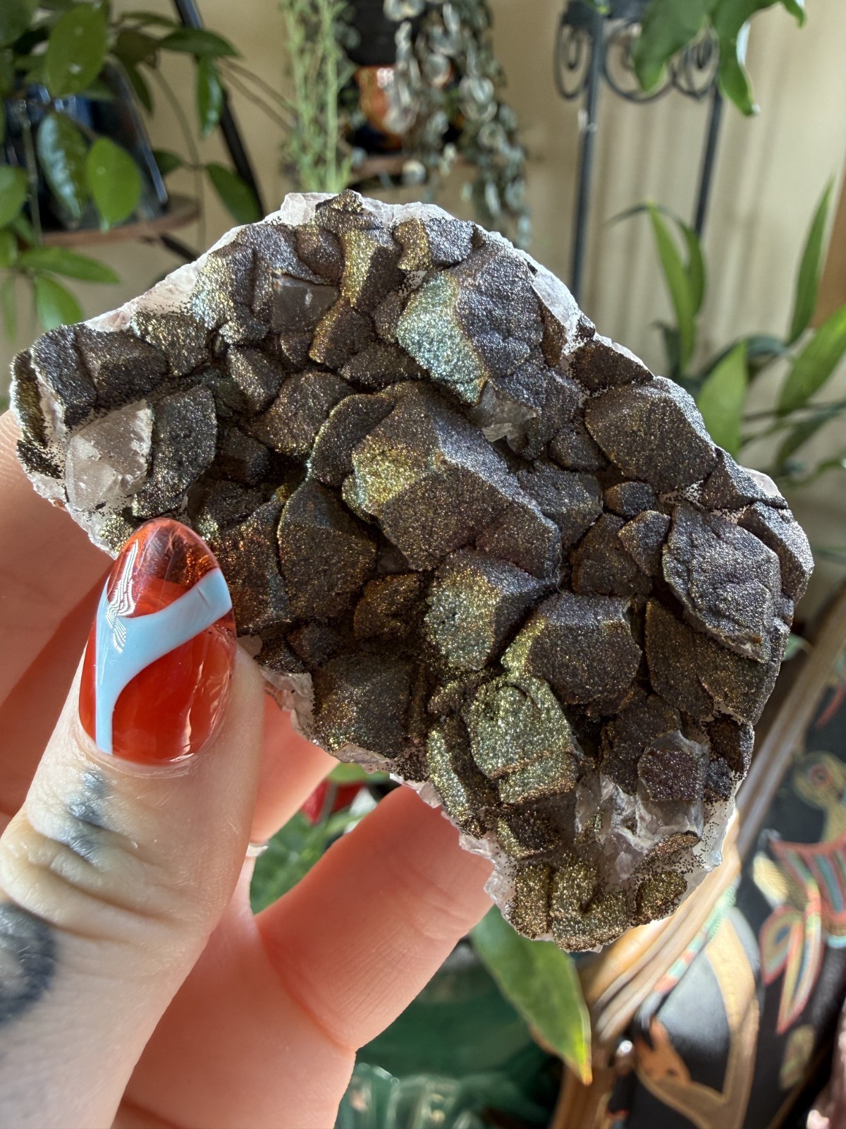 Calcite Crystal Cluster w/Rainbow Chalcopyrite – Hubei Province, China – .185lbs