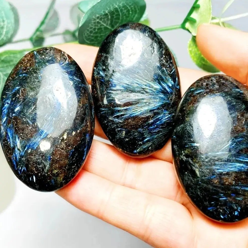 Natural Astrophyllite Crystal Palm Stone Polished Pocket Worry Stone Gift Decor