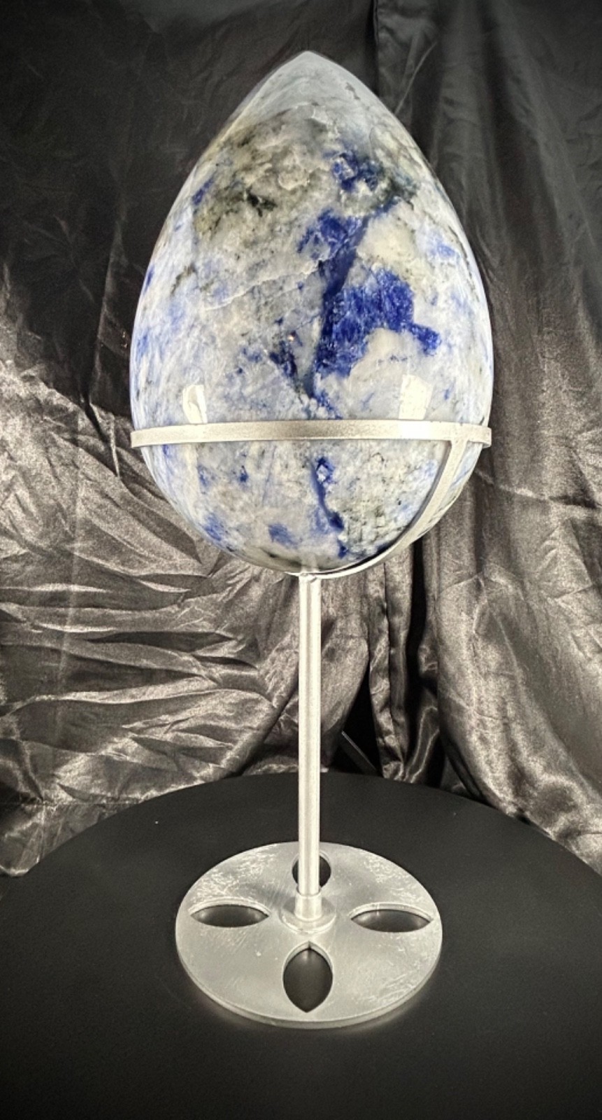 10lb 4.2oz Afghanite Egg Statement Piece 14″ Tall With Metal Stand UV Reactive