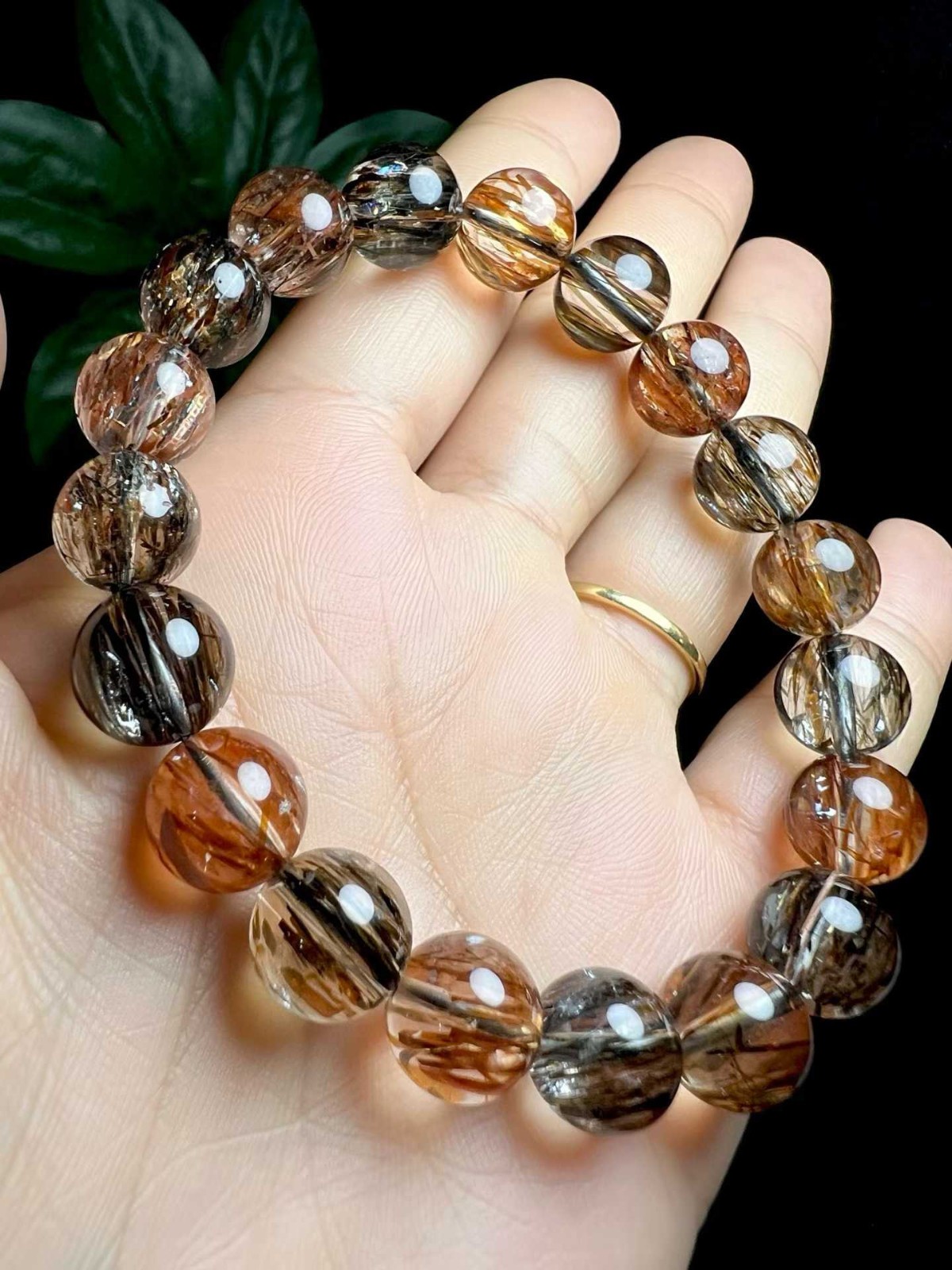 11mm Natural Black Gold Super Seven Quartz Reiki Crystal Healing Bracelet Gift